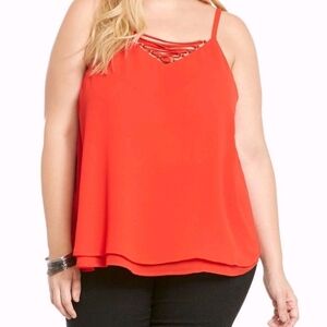 Torrid Strappy Front Double Layered Chiffon Cami red 2x